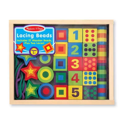 Melissa & Doug Fa készségfejlesztő játék, Fűzős gyöngyök dobozban