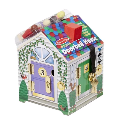Melissa & Doug Fa készségfejlesztő játék, Ház kulcsokkal, csengőkkel és figurákkal