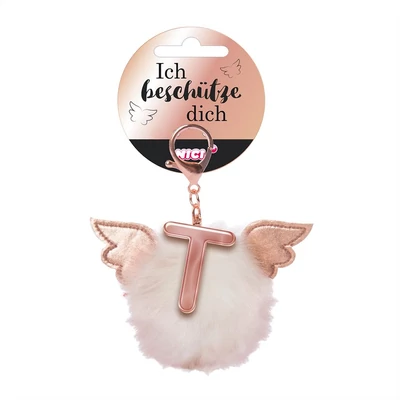NICI, Angyalszárnyas pom-pom plüss kulcstartó FÉM BETŰVEL, T
