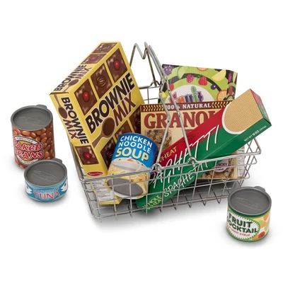 Melissa & Doug Szerepjáték kellékek, Bevásárlókosár élelmiszerekkel