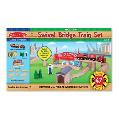 Melissa & Doug Fa vonatok és sínek, Vonat és sínek és kiegészítők, 47 db-os szett