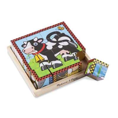 Melissa & Doug Fa készségfejlesztő játék, Kockakirakó, háziállatok
