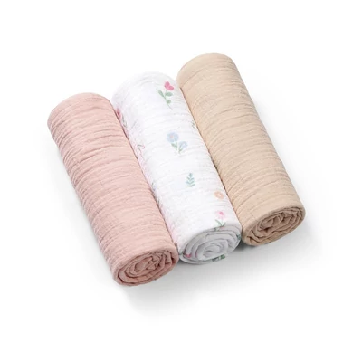 BabyOno textilpelenka színes 3db gyûrt muszlin puderrózsaszín 828/01