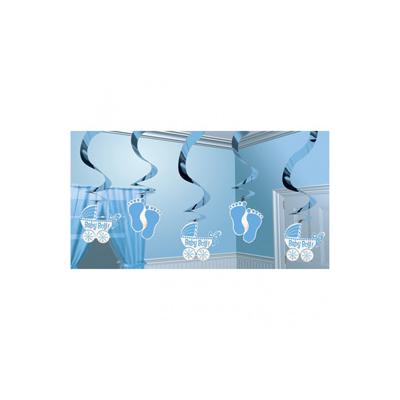 Kisfiú Bébi Parti Spirális Függő Dekoráció - 60 cm, 5 db-os