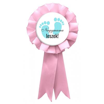 Nagymama Leszek Babaváró Szalagos Kitűző KISFIÚ - Pasztell Pink Szalaggal  