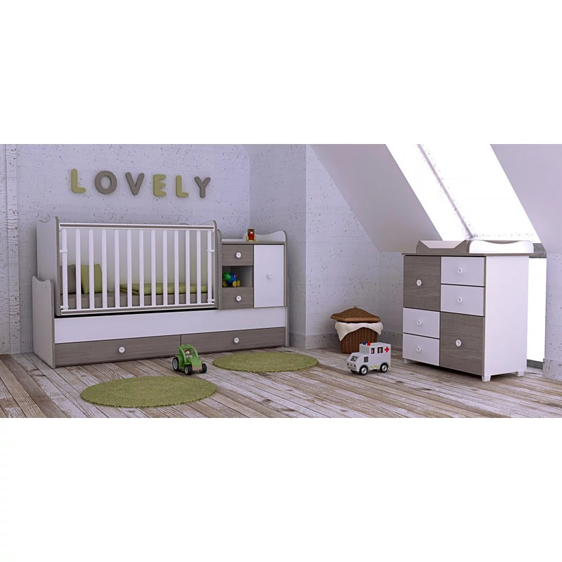 Lorelli MiniMax kombi ágy 72x190 - White & Light Oak / Fehér & Világos tölgy
