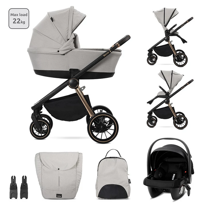 Lorelli Bianca 3az1-ben újszülött babakocsi Lorelli Aria Luxe hordozóval - Beige (2 doboz)