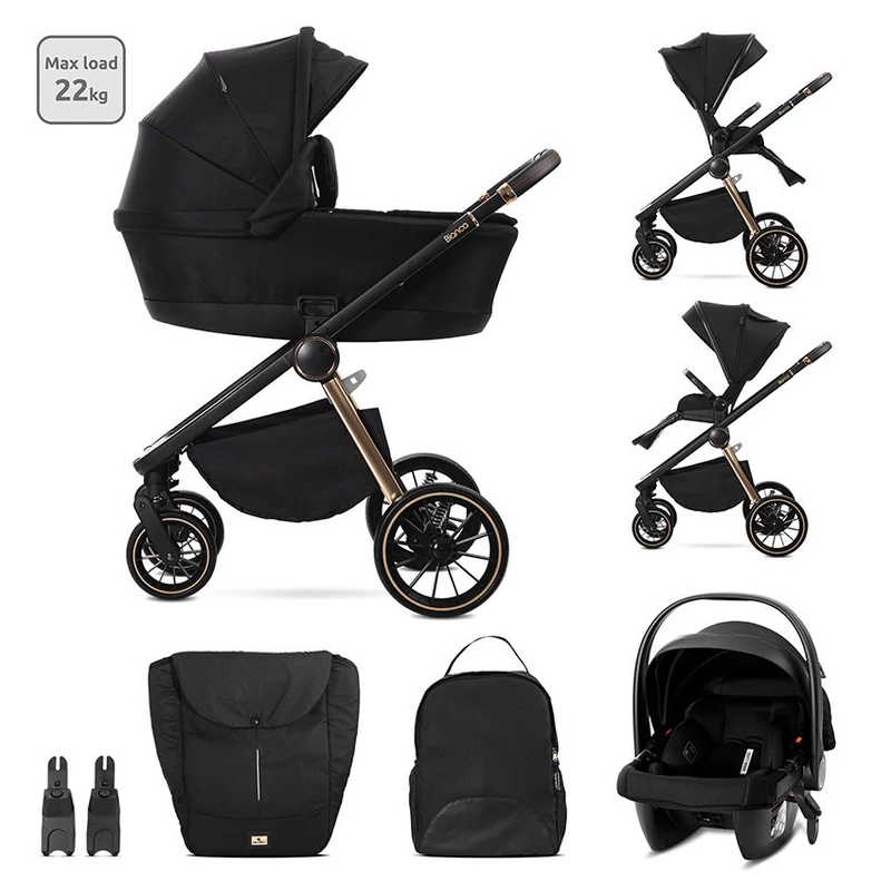 Lorelli Bianca 3az1-ben újszülött babakocsi Lorelli Aria Luxe hordozóval - Black (2doboz)