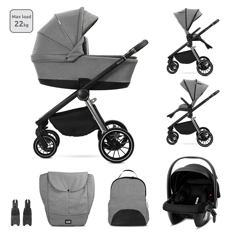 Lorelli Bianca 3az1-ben újszülött babakocsi Lorelli Aria Luxe hordozóval - Grey (2doboz)