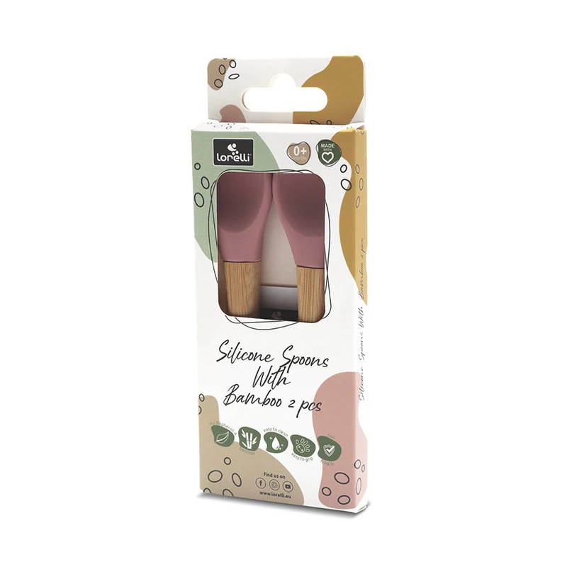 Lorelli szilikon kanalak bambusz nyéllel 2db - deep pink