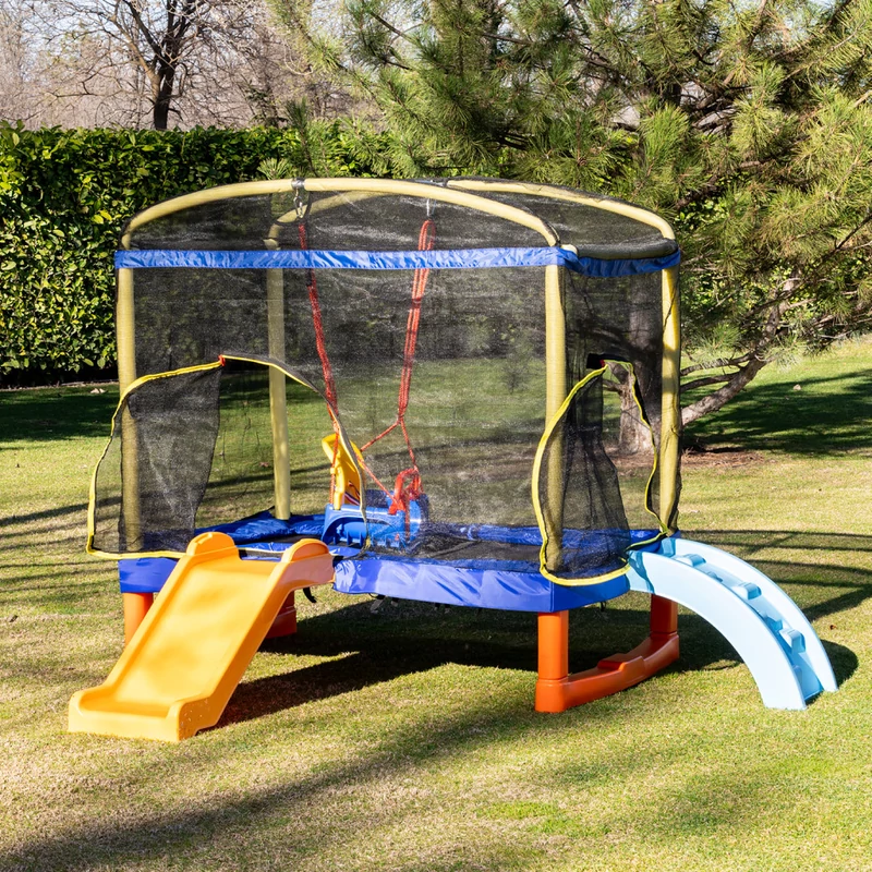 Chipolino Playground Trambulin 200 cm csúszdával, létrával - blue