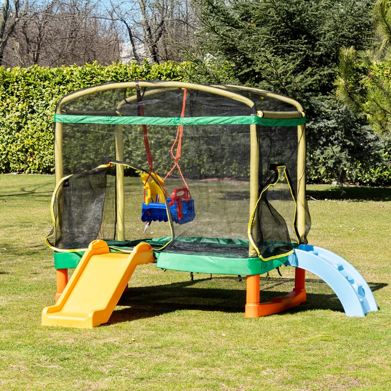 Chipolino Playground Trambulin 200 cm csúszdával, létrával - green