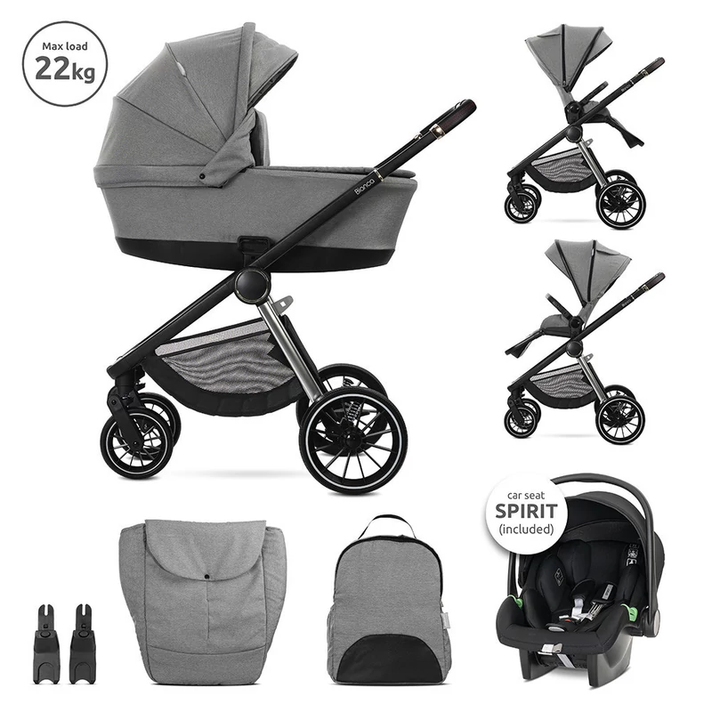 Lorelli Bianca 3az1-ben újszülött babakocsi Lorelli Spirit hordozóval - Grey (2doboz)