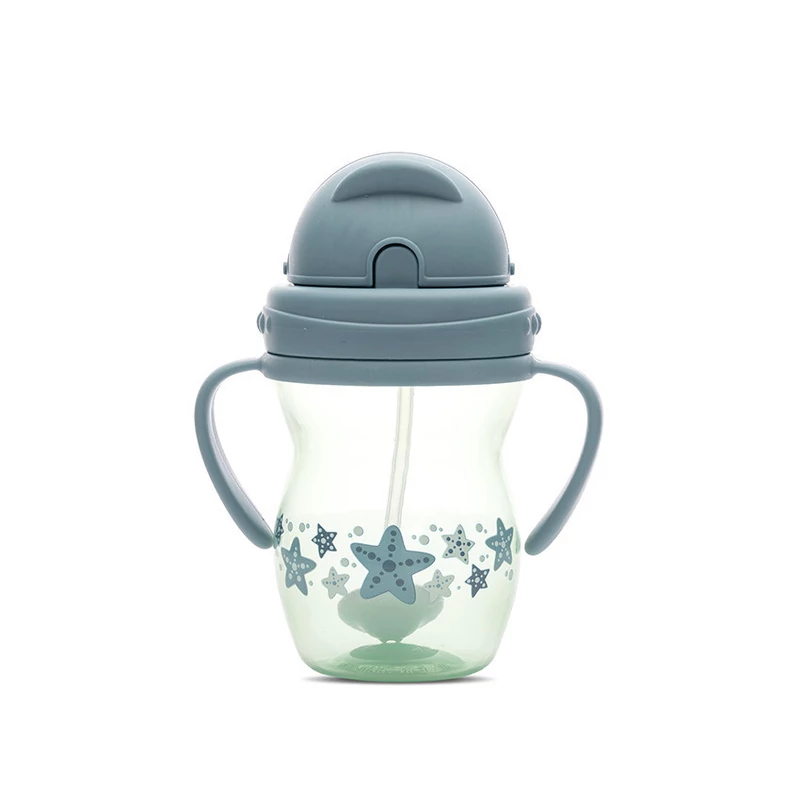 Baby Care szívószálas itató fogantyúval 275ml - Blue/Green