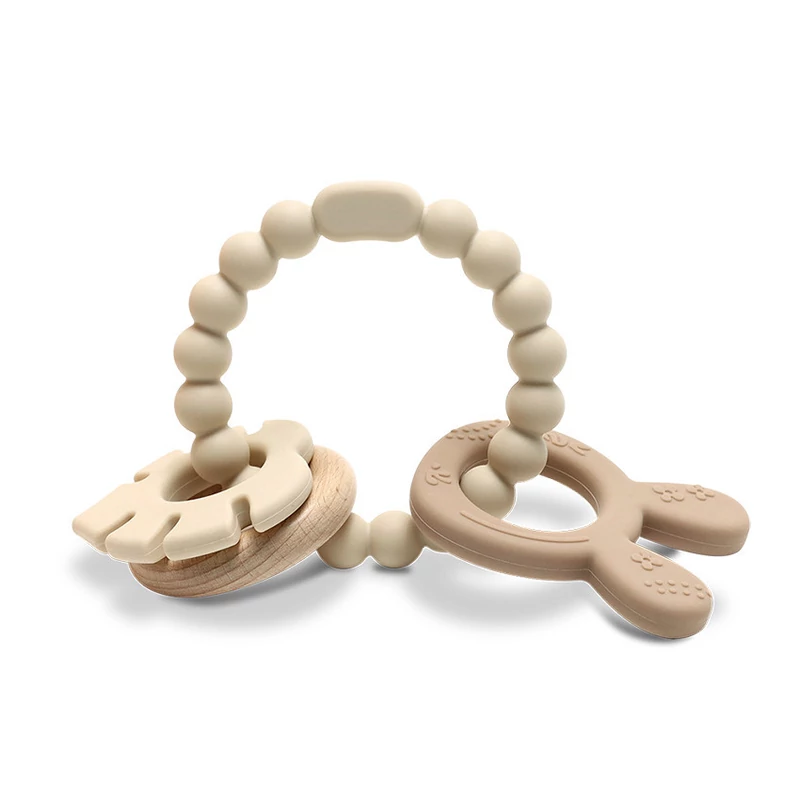 Lorelli Nyuszi szilikon és bükkfa rágóka - Natural Beige