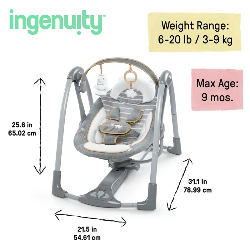 INGENUITY Konvertibilis utazó hinta dallamokkal Bella Teddy™ 0m+ 9kg-ig