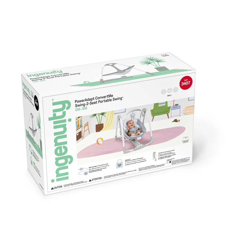 Ingenuity Átalakítható rezgő hinta dallamokkal és adapterrel, Swell™, 2in1, 0 hó+, 9 kg-ig