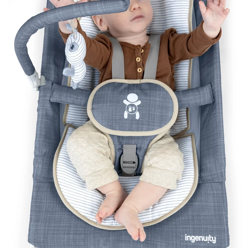 Ingenuity Rezgő masszázs pihenőszék dallamokkal, Happy Belly™, Rock-to-Bounce, Chambray, 0 hó