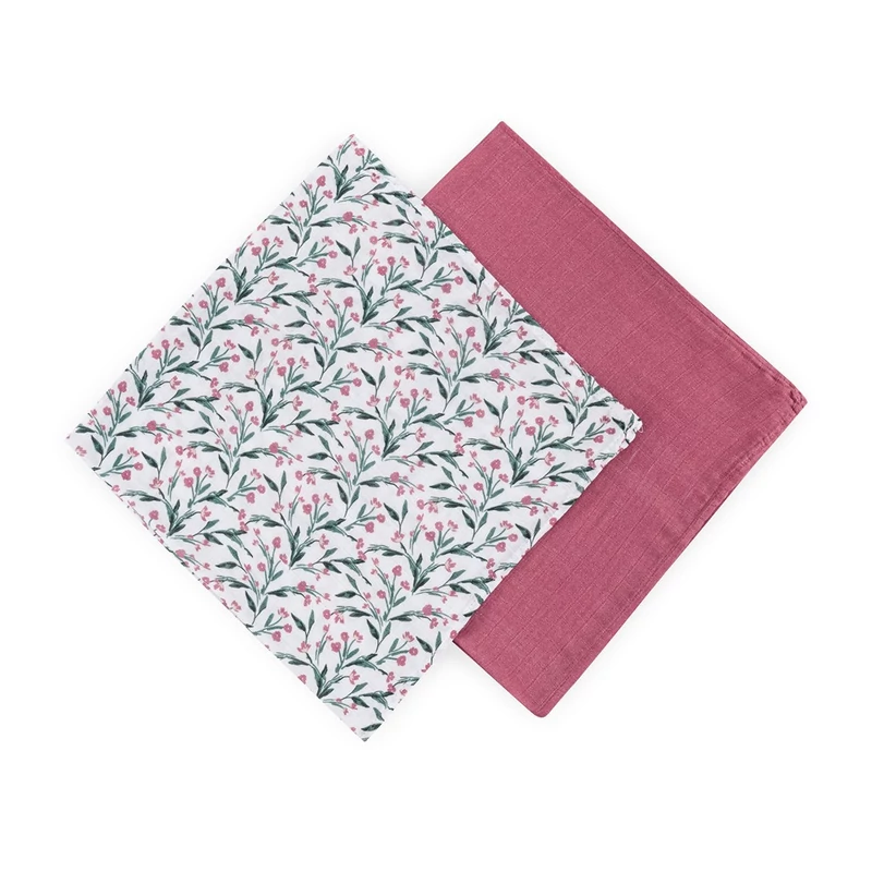 PETITE&MARS Bambusz muszlin 2db-os pelenka szett Misty Pink Meadow 120 x 120 cm