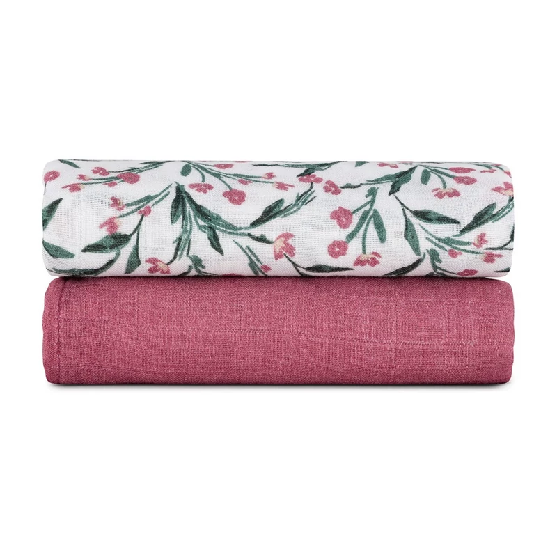 PETITE&MARS Bambusz muszlin 2db-os pelenka szett Misty Pink Meadow 120 x 120 cm