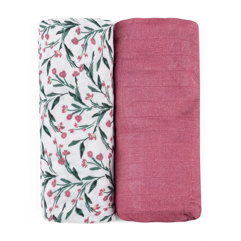 PETITE&MARS Bambusz muszlin 2db-os pelenka szett Misty Pink Meadow 120 x 120 cm