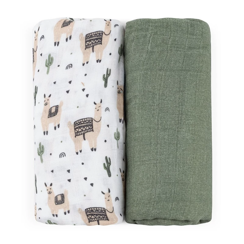 PETITE&MARS Bambusz muszlin 2db-os pelenka szett Misty Llama Vibes 120 x 120 cm