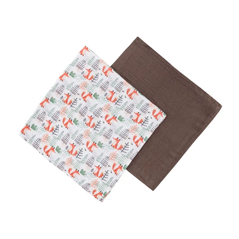 PETITE&MARS Bambusz muszlin 2db-os pelenka szett Misty Forest Fox 120 x 120 cm