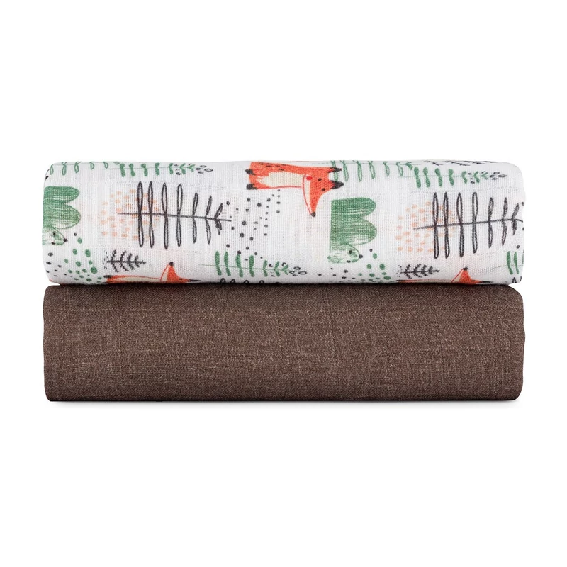 PETITE&MARS Bambusz muszlin 2db-os pelenka szett Misty Forest Fox 120 x 120 cm