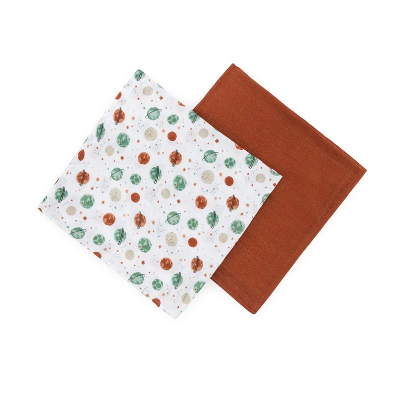PETITE&MARS Bambusz muszlin 2db-os pelenka szett Misty Celestial Planets 120 x 120 cm