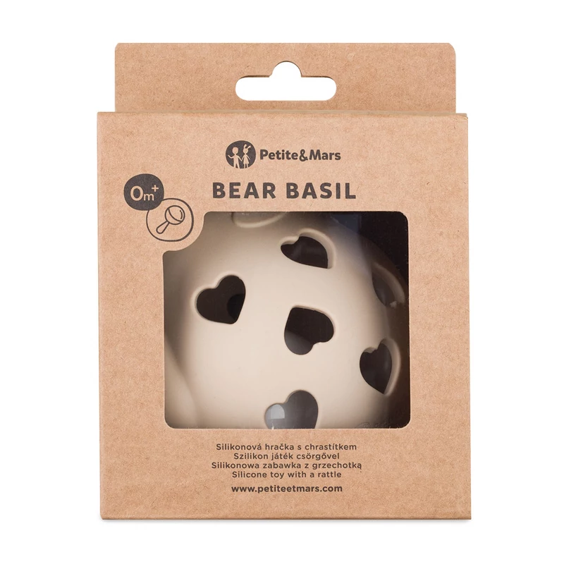 PETITE&MARS Szilikon játék csörgővel Bear Basil Desert Sand 0m+