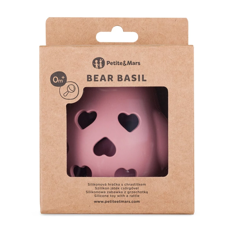 PETITE&MARS Szilikon játék csörgővel Bear Basil Dusty Rose 0m+