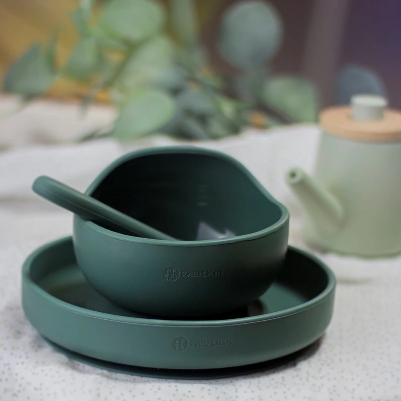 Petite&Mars Szilikon tál tapadókoronggal, Take&Match, Misty Green, 6 hó+