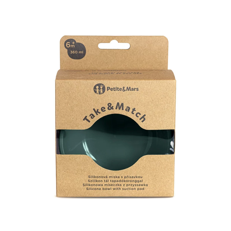 Petite&Mars Szilikon tál tapadókoronggal, Take&Match, Misty Green, 6 hó+