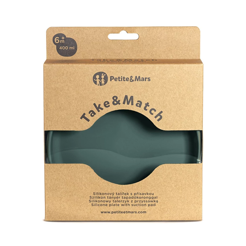 Petite&Mars Szilikon tányér tapadókoronggal, Take&Match, Misty Green, 6 hó+