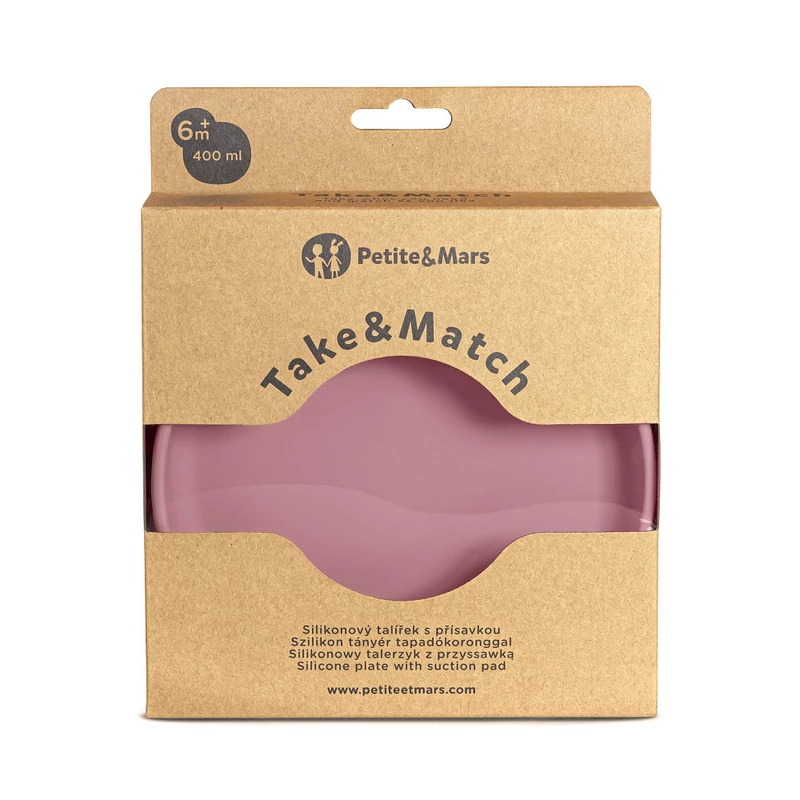 Petite&Mars Szilikon tányér tapadókoronggal, Take&Match, Dusty Rose, 6 hó+