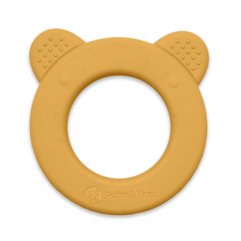 Petite&Mars Beary Szilikon rágóka csörgővel, Intense Ochre, 0 hó+