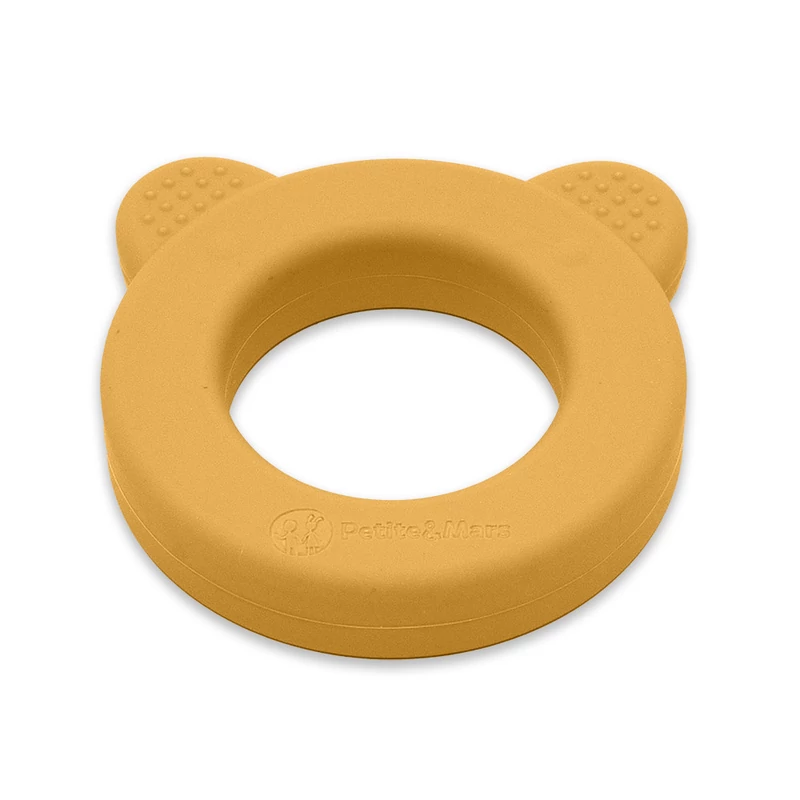 Petite&Mars Beary Szilikon rágóka csörgővel, Intense Ochre, 0 hó+