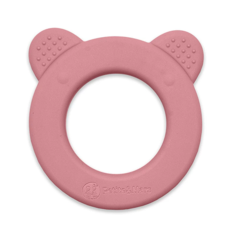 Petite&Mars Beary Szilikon rágóka csörgővel, Dusty Rose, 0 hó+