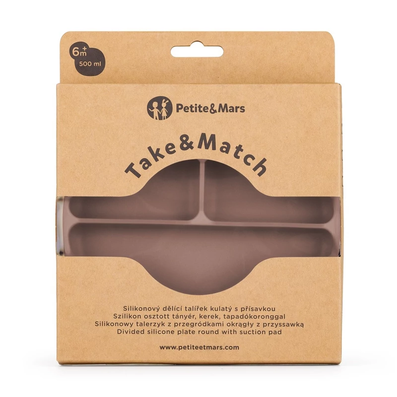 PETITE&MARS Szilikon osztott tányér, kerek Take&Match Velvet Latte 6m+