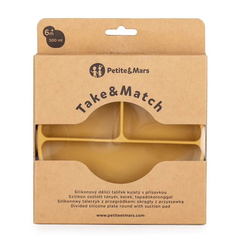 Petite&Mars Szilikon osztott kerek tányér, Take&Match, Intense Ochre, 6 hó+