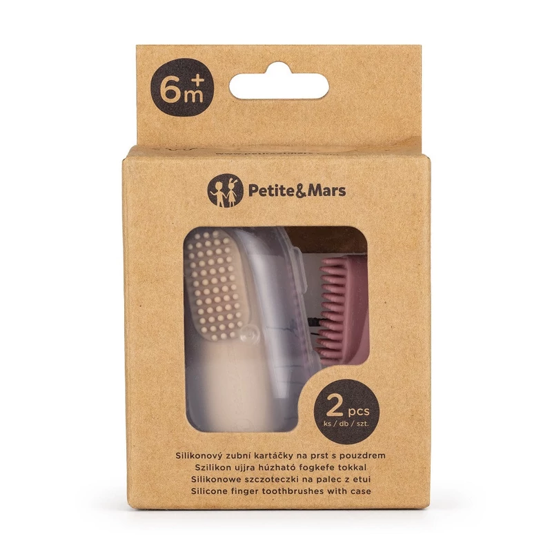 Petite&Mars Szilikon ujjra húzható 2 db fogkefe szett, Rose&Sand, 0 hó+