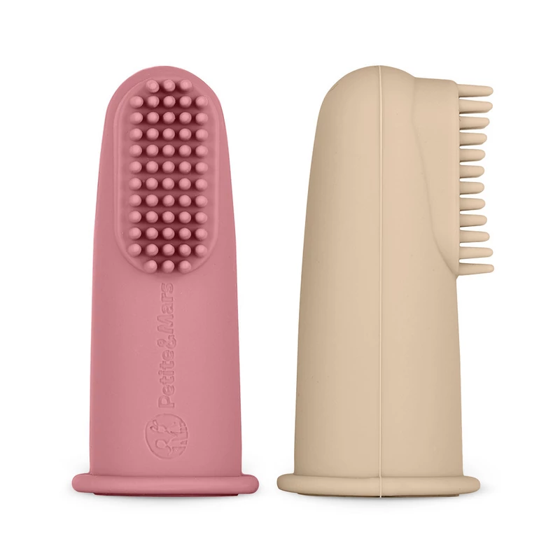 Petite&Mars Szilikon ujjra húzható 2 db fogkefe szett, Rose&Sand, 0 hó+