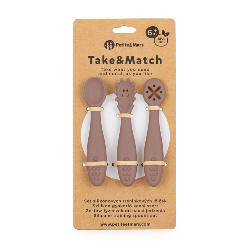 PETITE&MARS Szilikon gyakorló kanál szett 3 db Take&Match Velvet Latte 6m+