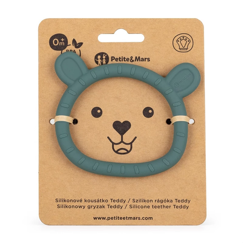 Petite&Mars Szilikon rágóka, Teddy, Misty Green, 0 hó+