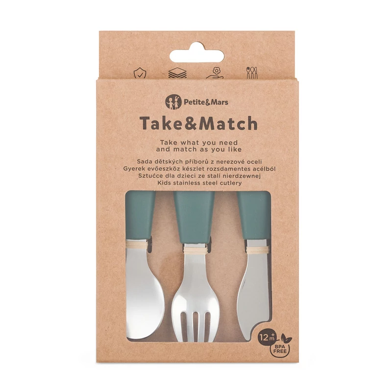 PETITE&MARS Rozsdamentes acél evőeszközkészlet Take&Match Misty Green 12m+