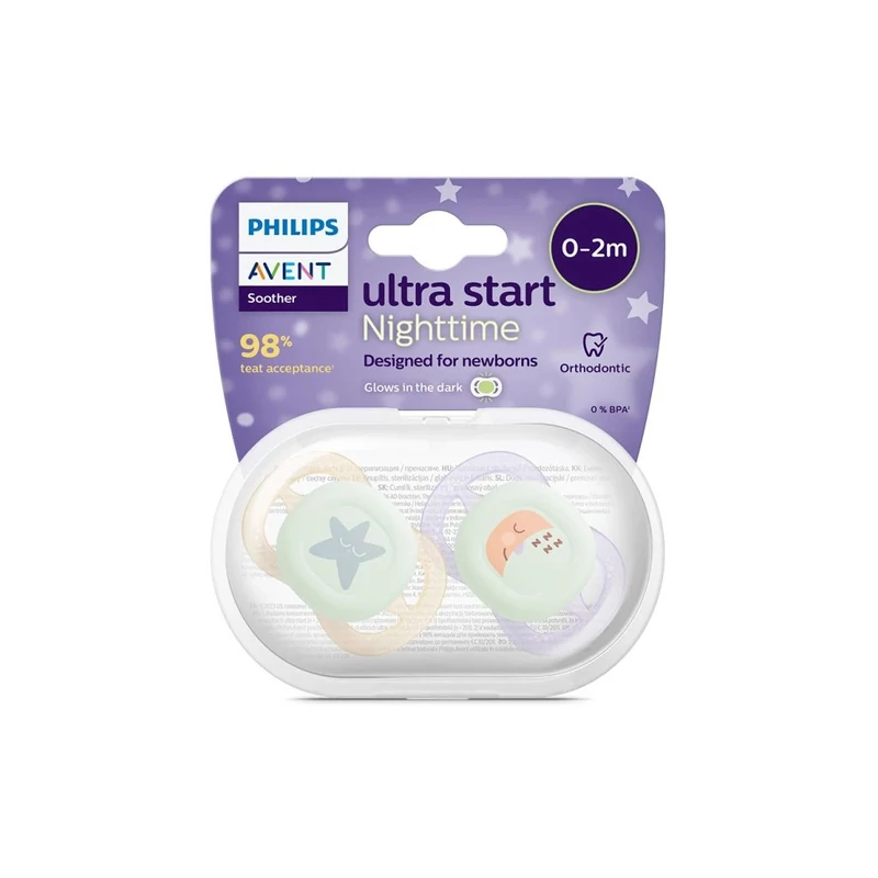 Philips AVENT SCF075/07 Játszócumi ultra start éjszakai 0-2hó 2 db - lányos