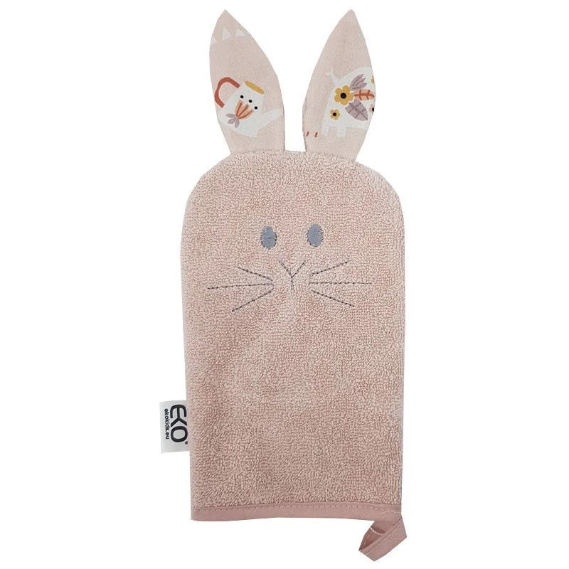 EKO Pamut frottír fürdetőkesztyű fülekkel Bunny 20x15 cm - Rose pink