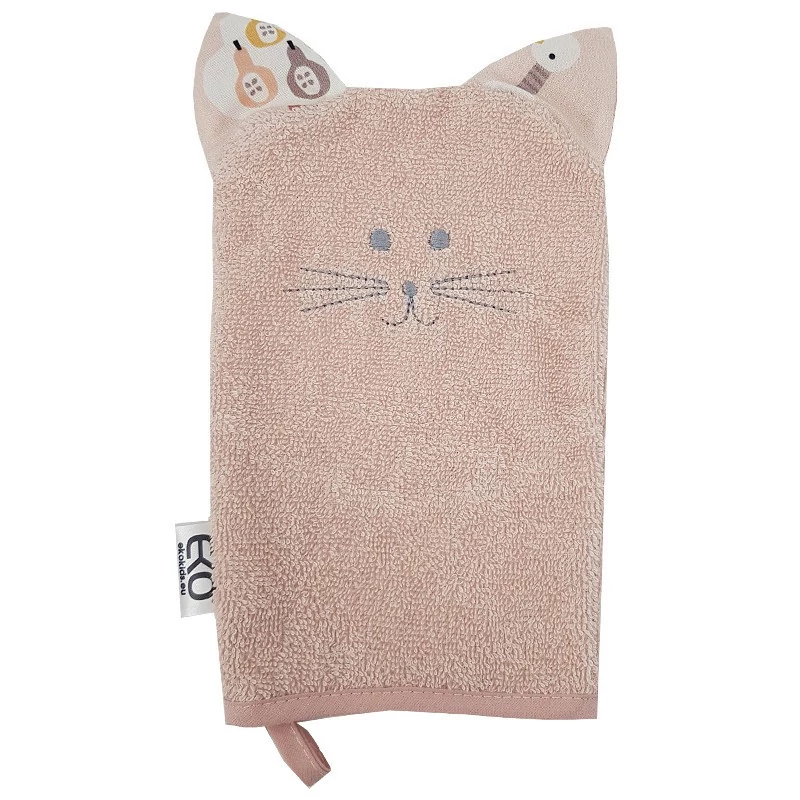 EKO Pamut frottír fürdetőkesztyű fülekkel Cat 20x15 cm - Rose pink
