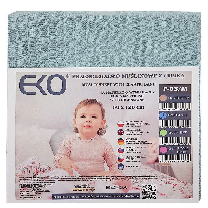 EKO Muszlin lepedő 60x120 cm - Blue