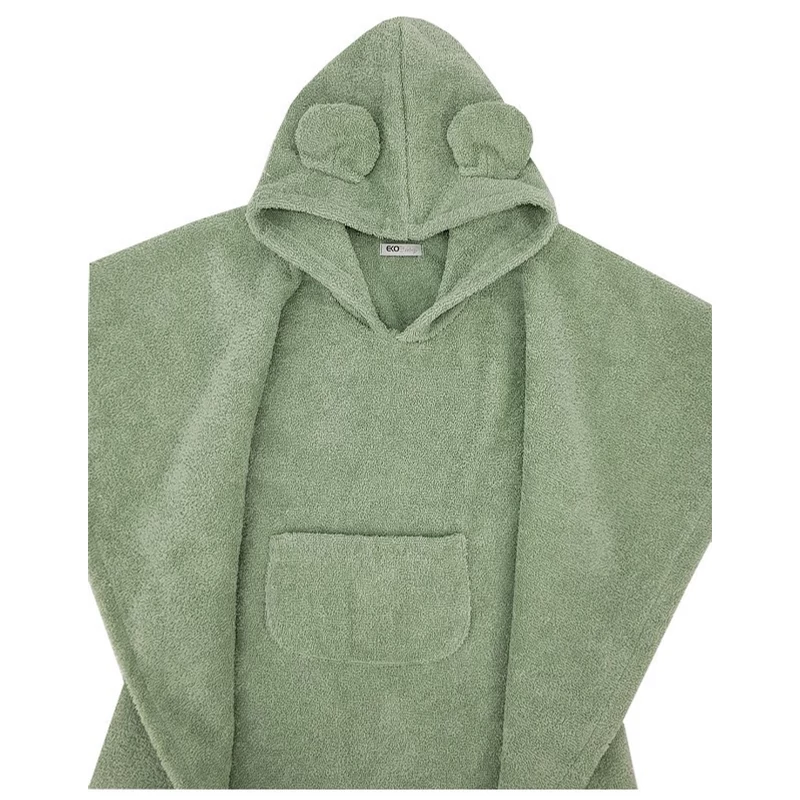 EKO Poncsó pamutból kapucnival és fülekkel 75x120 cm - Olive green